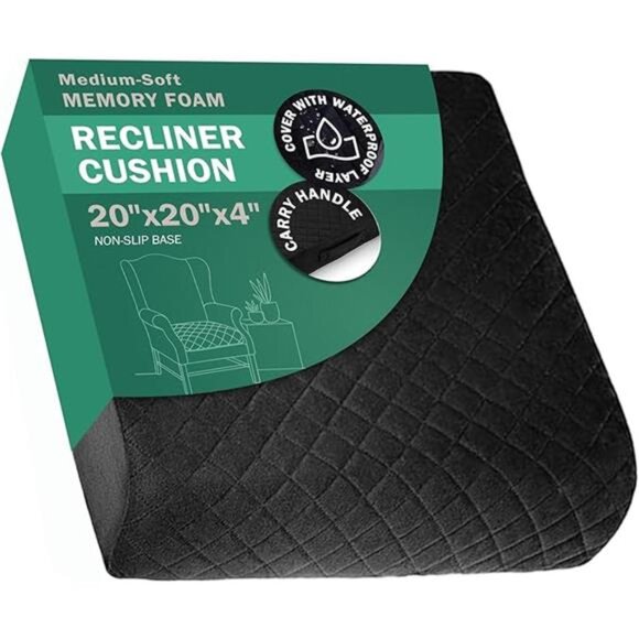 Memory Foam Chair Cushion Recliner Seat Pad Armchair Non Slip Waterproof Black - Picture 8 of 8
